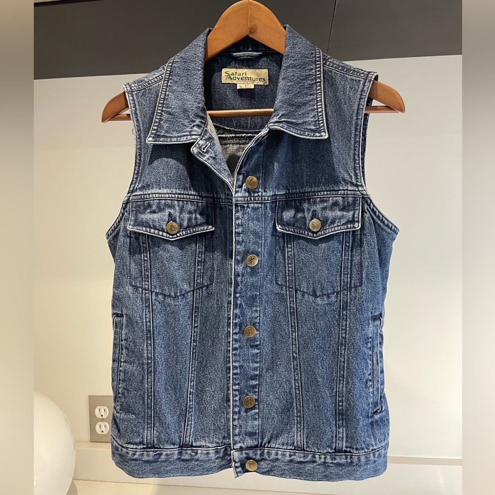 VTG y2k safari Adventures Denim Jean button front vest top size S/M